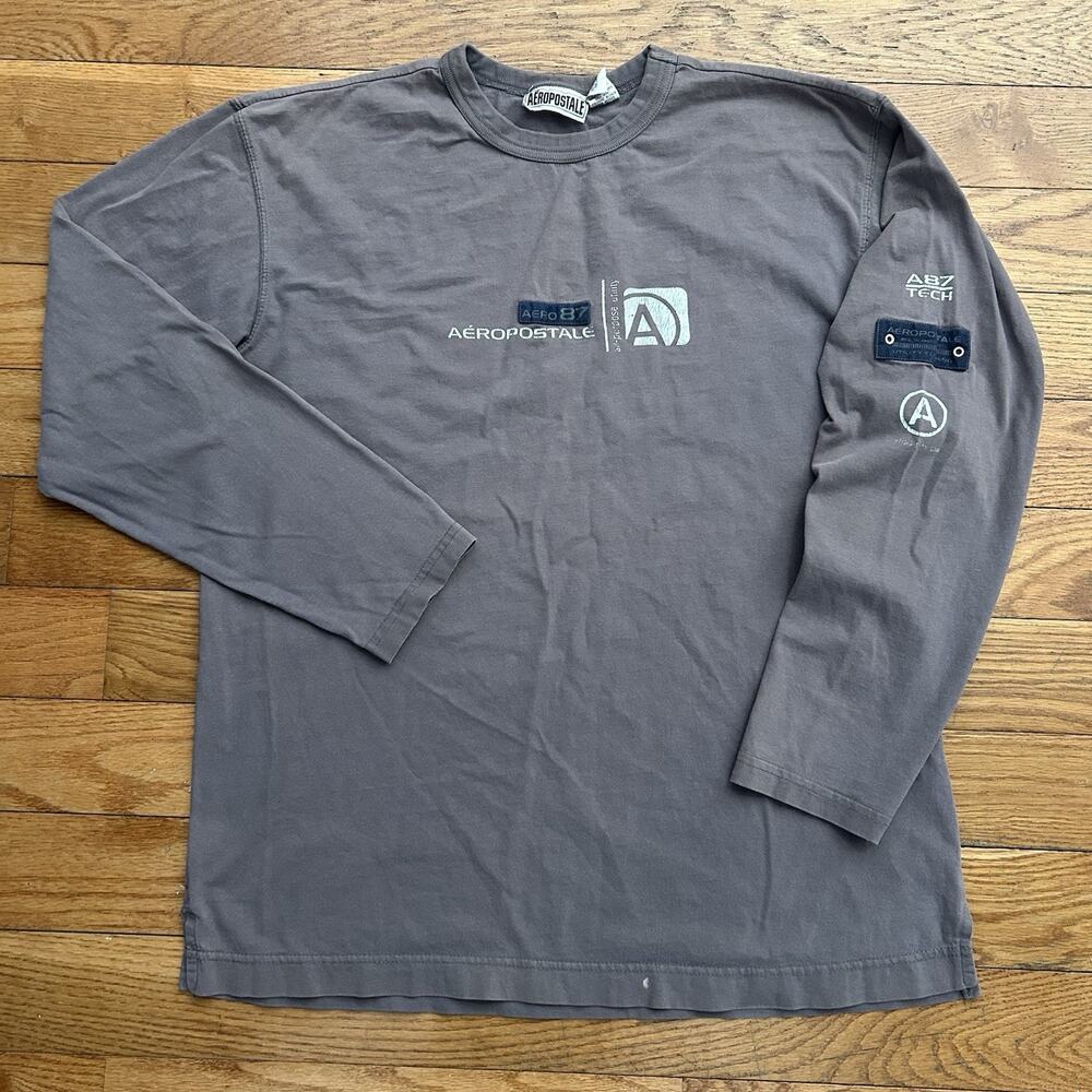 Vintage 90s Aeropostale A87 Tech Utility Long Sleeve Grey Tee Shirt Large
